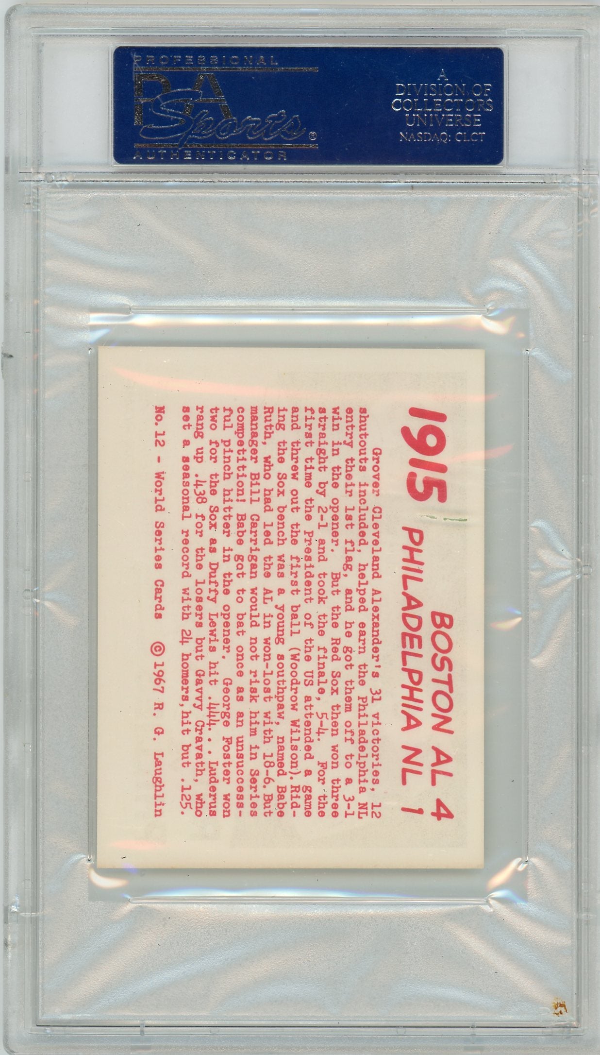 1967 Laughlin World Series Red Sox VS Phillies #12 1915 PSA 9