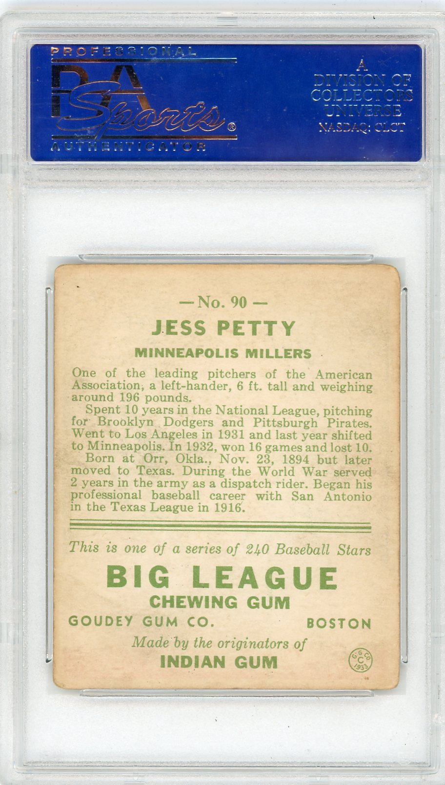 1933 Goudey Jess Petty #90 PSA 3