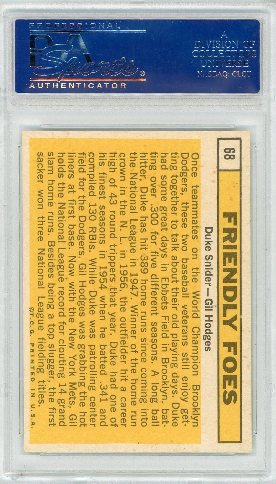 1963 Topps Friendly Foes #68 D. Snider G. Hodges PSA 7