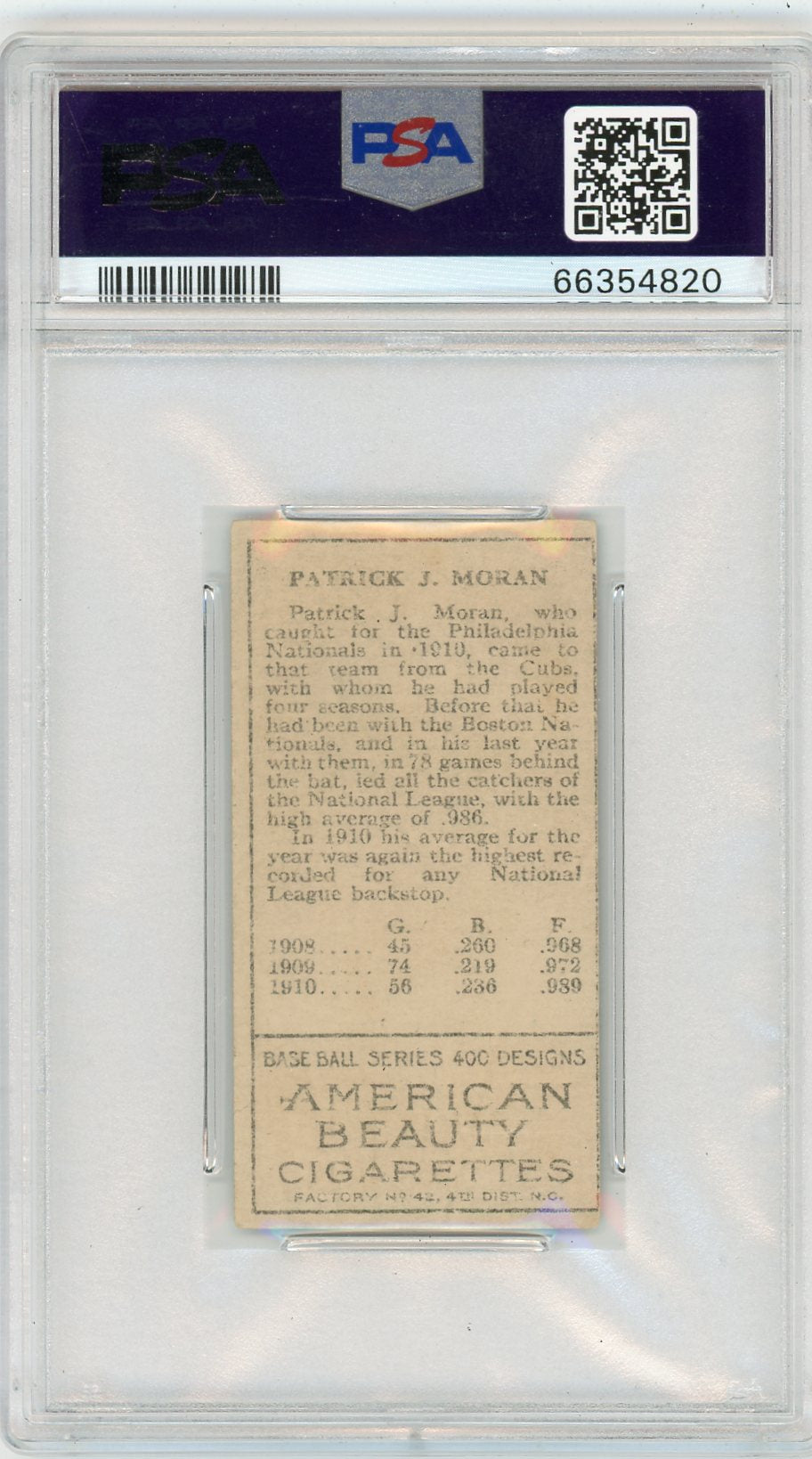 1911 T205 Gold Border P. J. Moran No Stray Line Of Type PSA 4.5