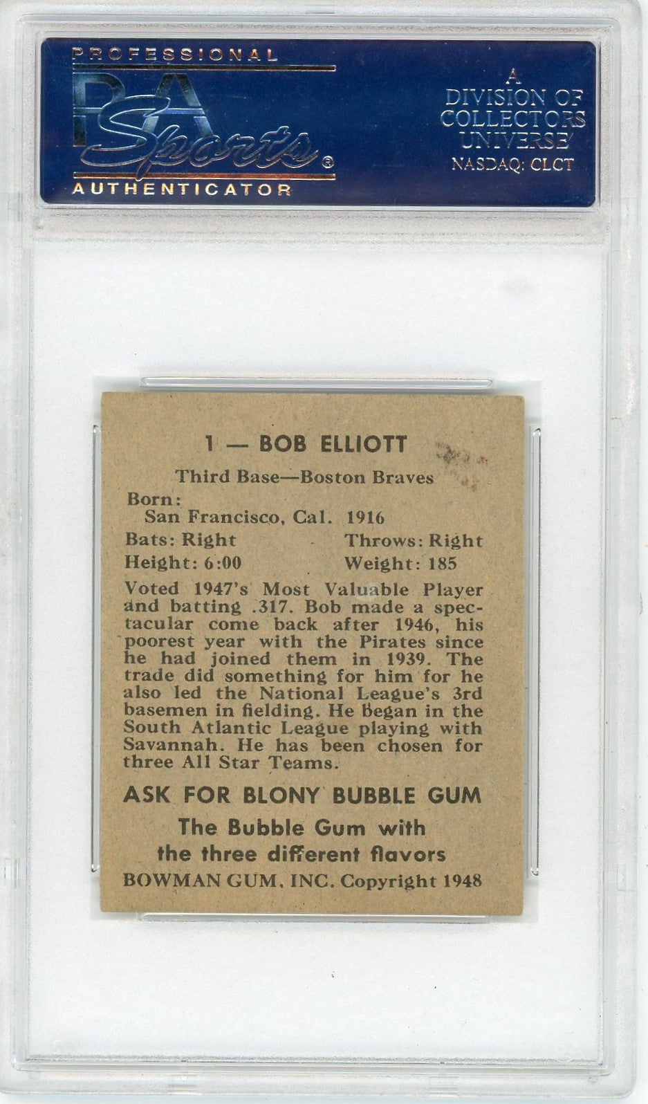 1948 Bowman Bob Elliott #1 PSA 6