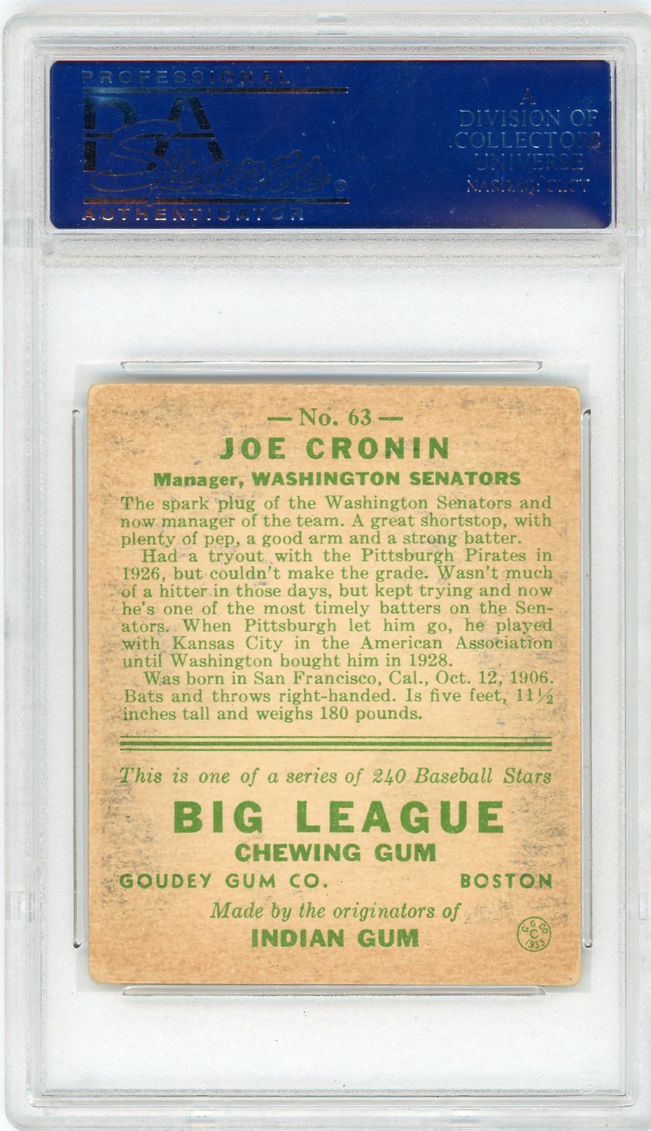 1933 Goudey Joe Cronin #63 PSA 3