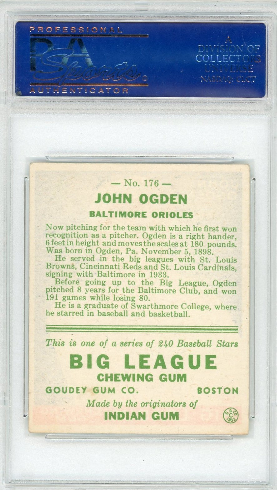 1933 Goudey John Ogden #176 PSA 4
