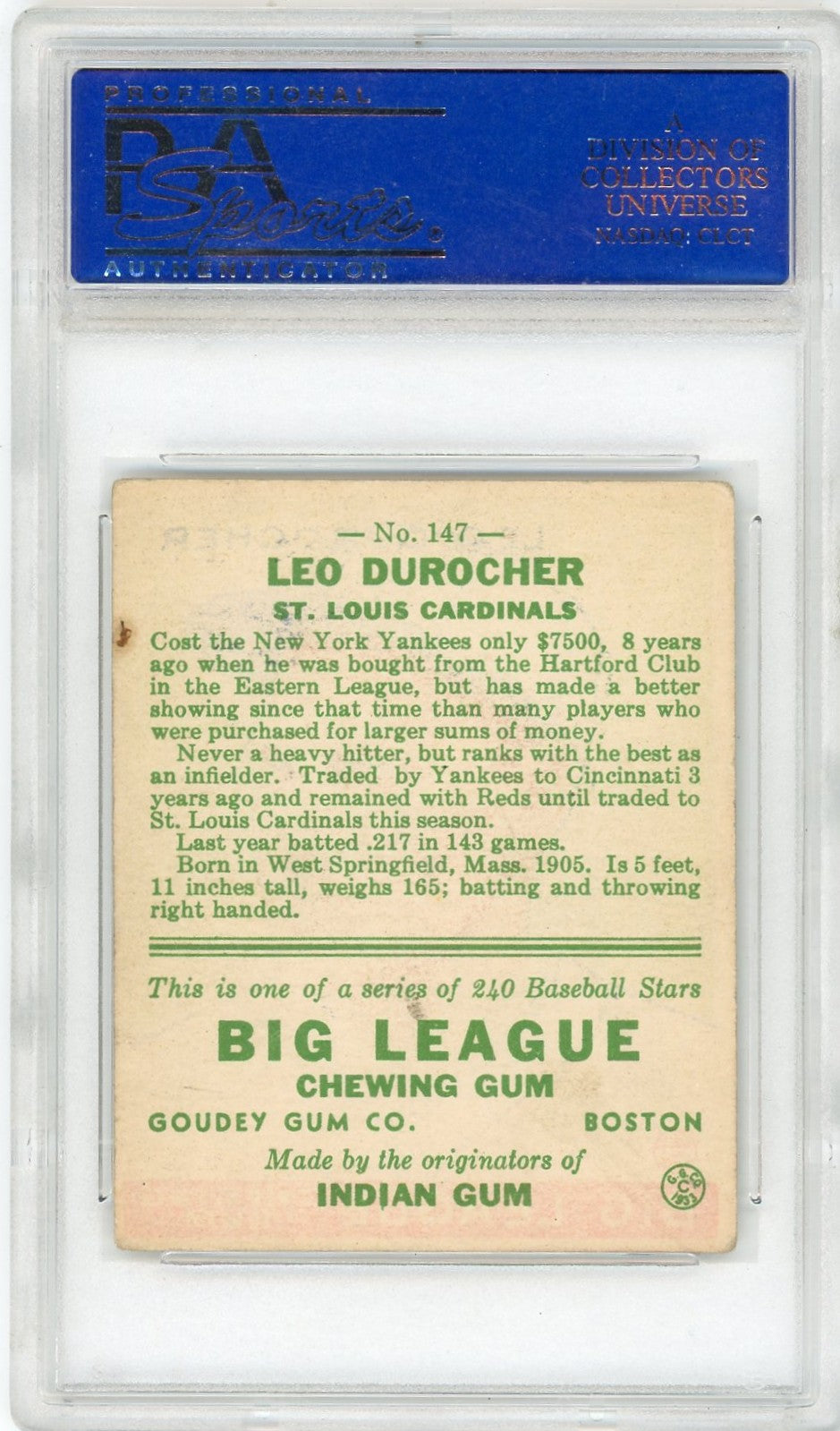1933 Goudey Leo Durocher #147 PSA 4