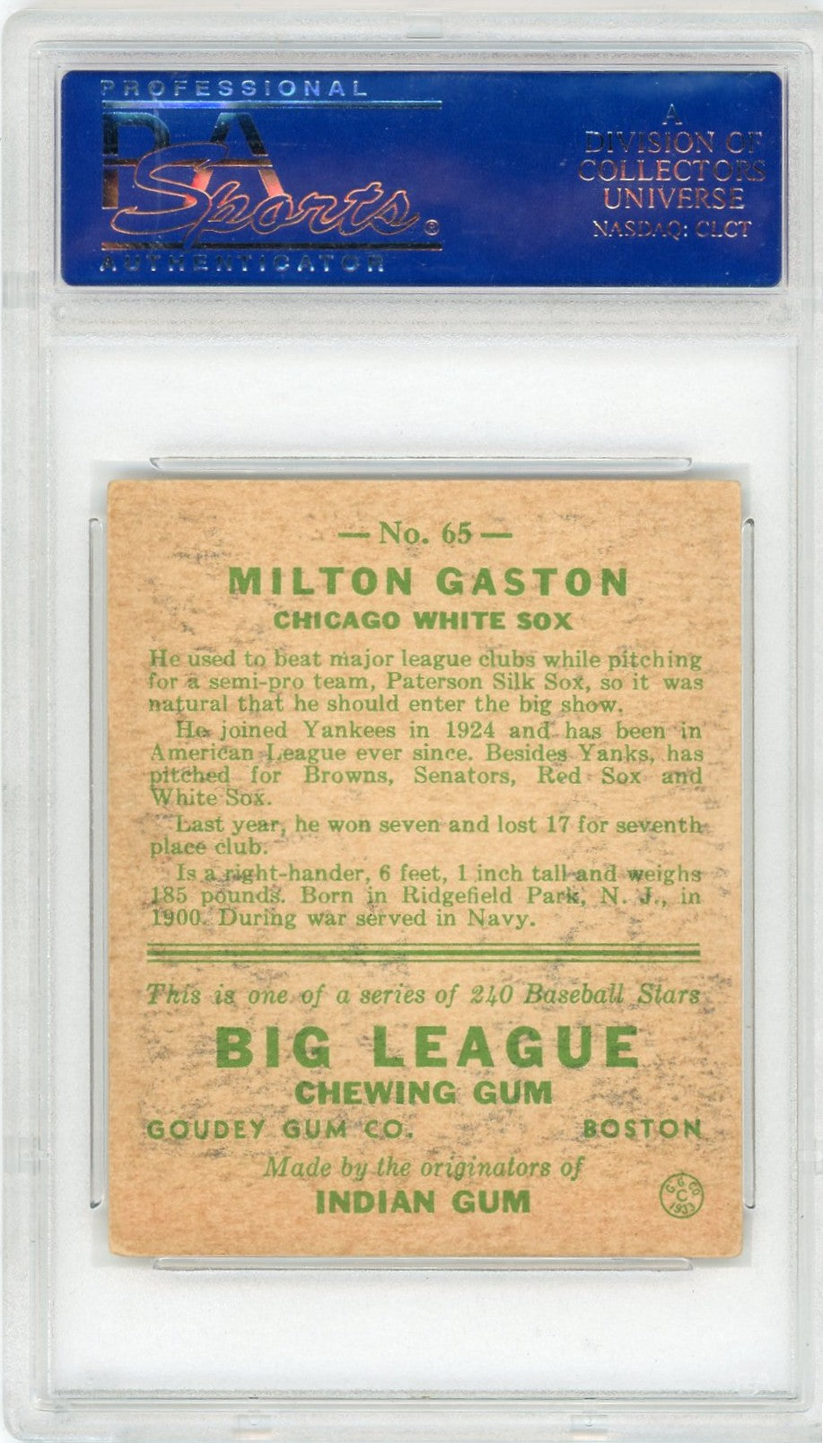 1933 Goudey Milton Gaston #65 PSA 4