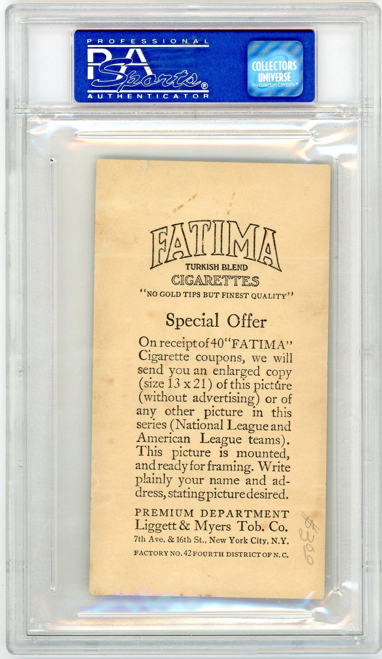 1913 T200 Fatima Team Cleveland Americans PSA 1