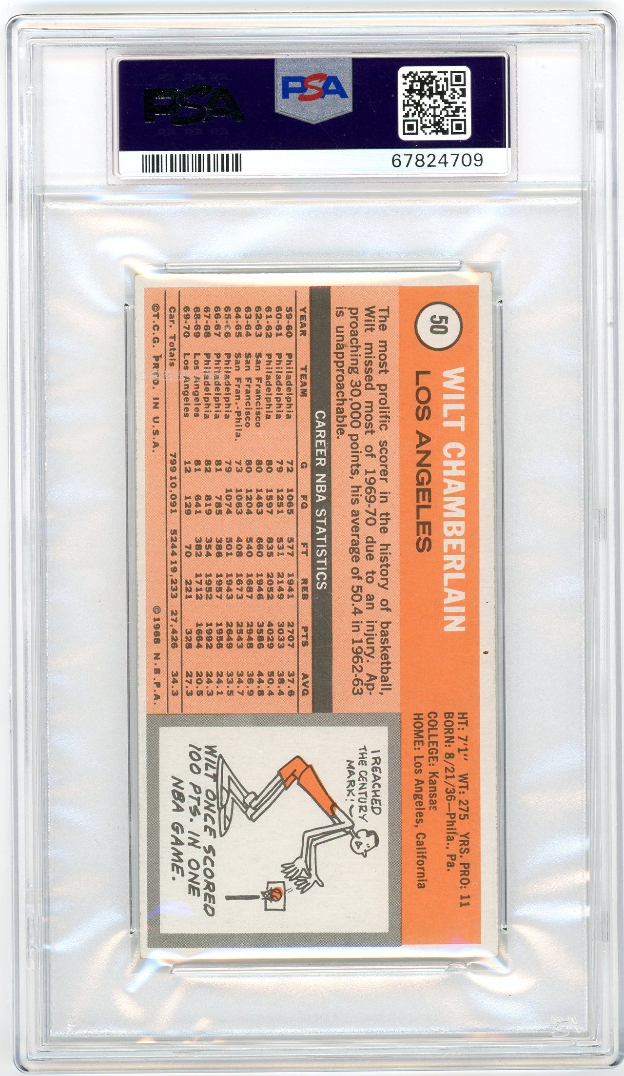 1970 Topps Wilt Chamberlain #50 PSA 4