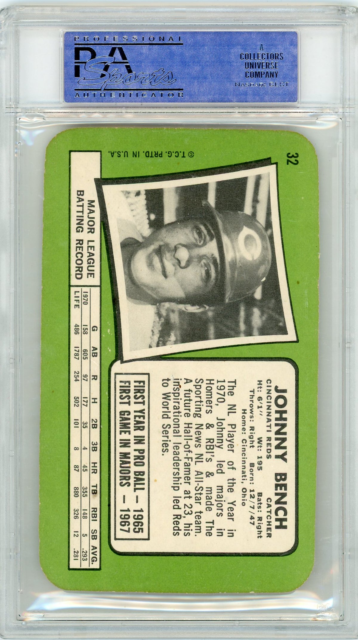 1971 Topps Super Johnny Bench #32 PSA 8