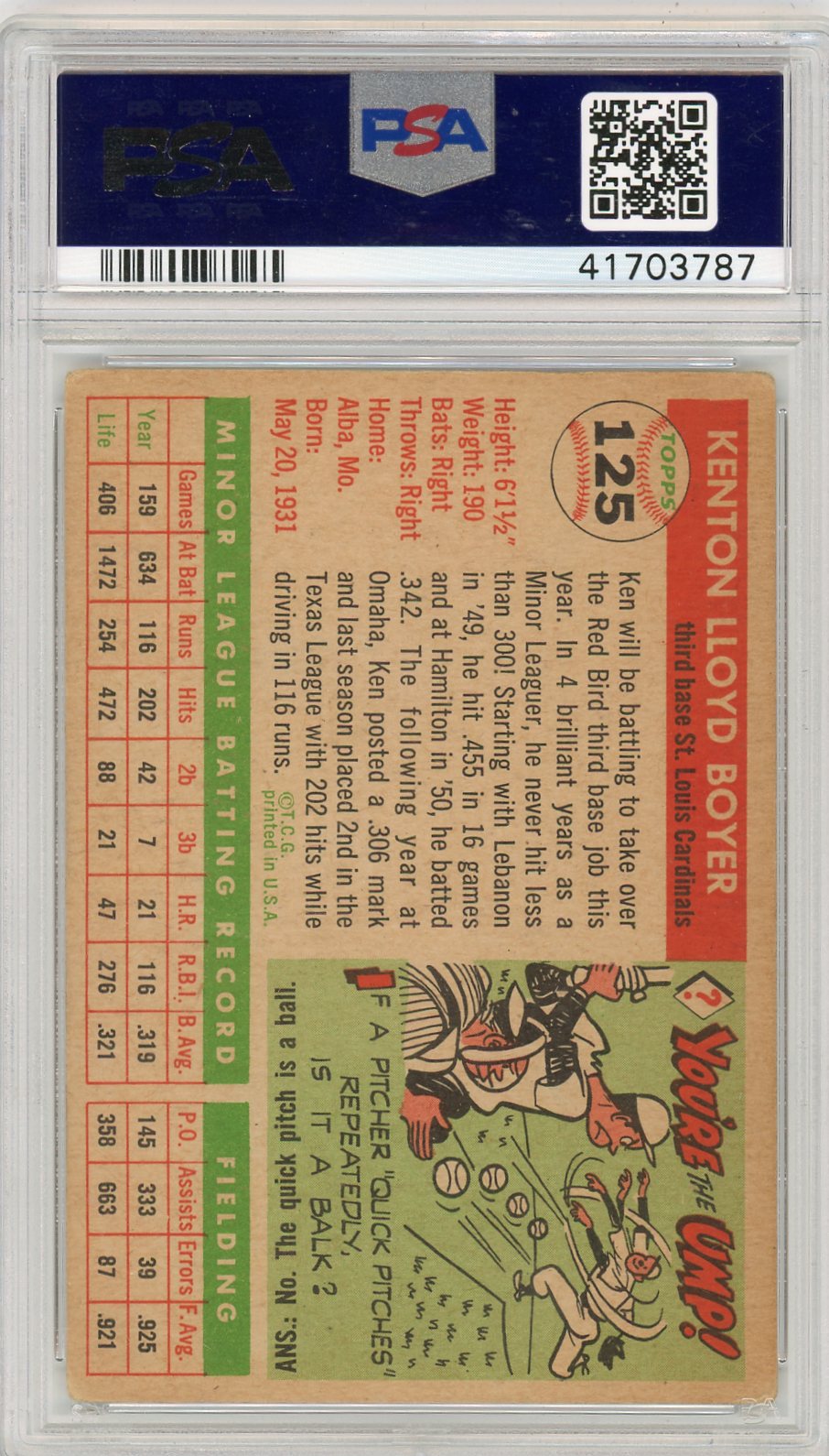 1955 Topps Ken Boyer #125 PSA 3