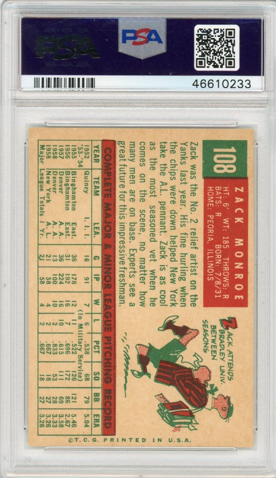 1959 Topps Zack Monroe #108 PSA 8