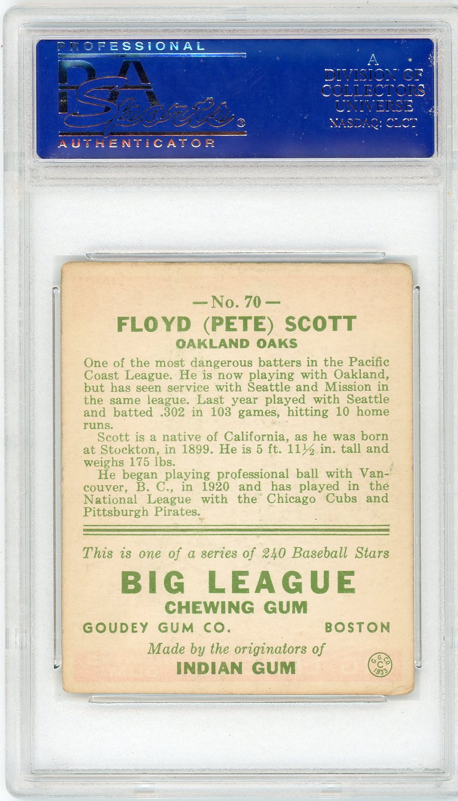 1933 Goudey Pete Scott #70 PSA 4