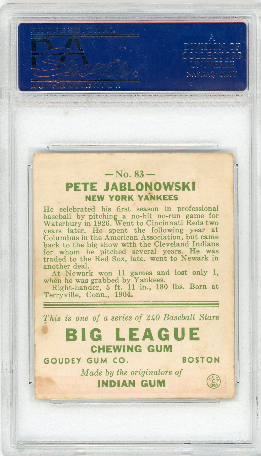 1933 Goudey Pete Jablonowski #83 PSA 3