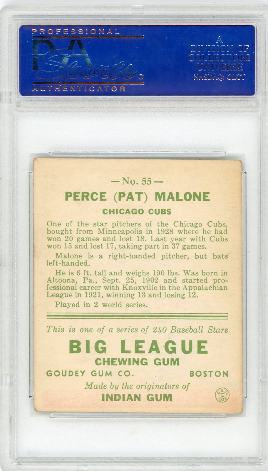 1933 Goudey Pat Malone #55 PSA 4