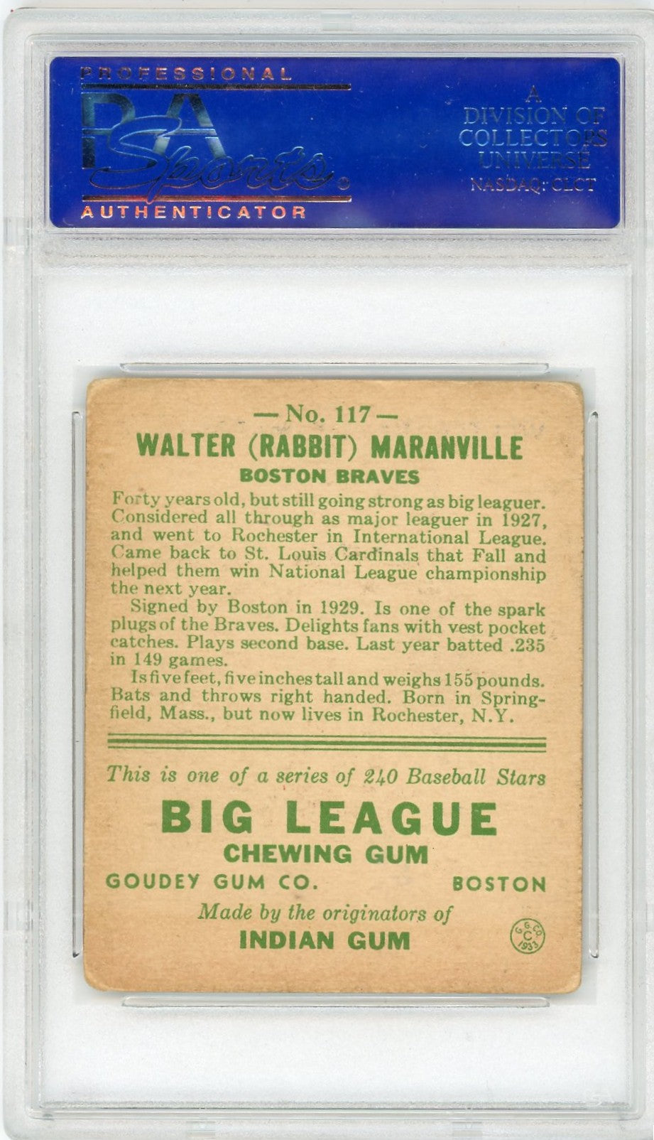 1933 Goudey Rabbit Maranville #117 PSA 3 MK