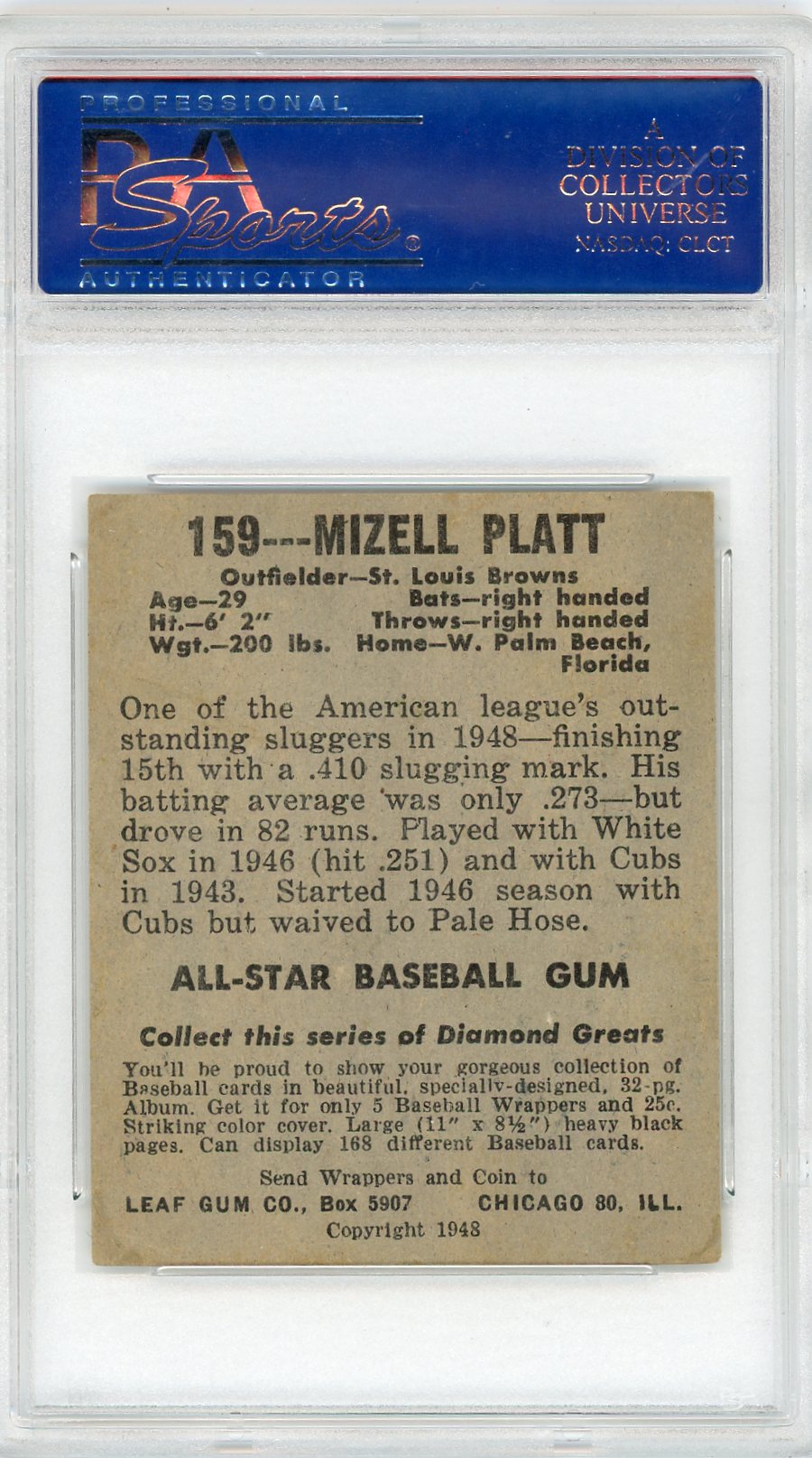 1948 Leaf Mizell Platt #159 PSA 4
