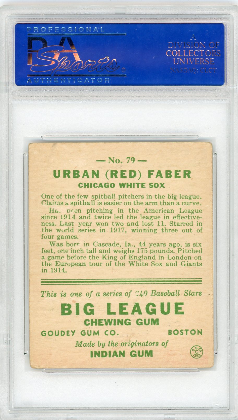 1933 Goudey Red Faber #79 PSA 3