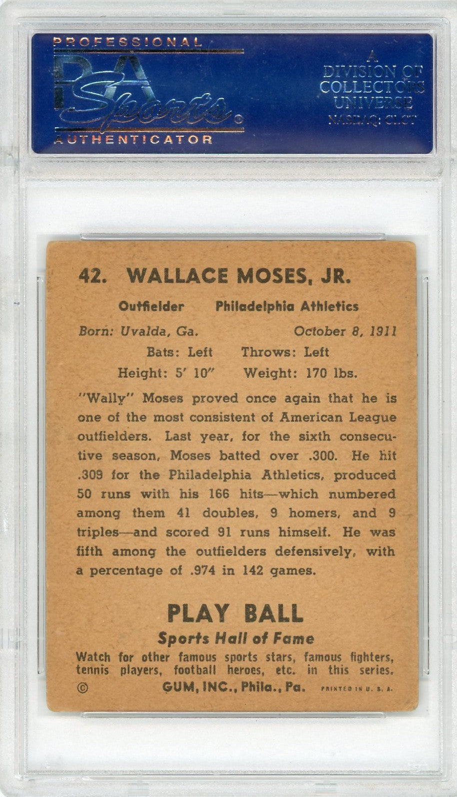 1941 Play Ball Wally Moses #42 PSA 4