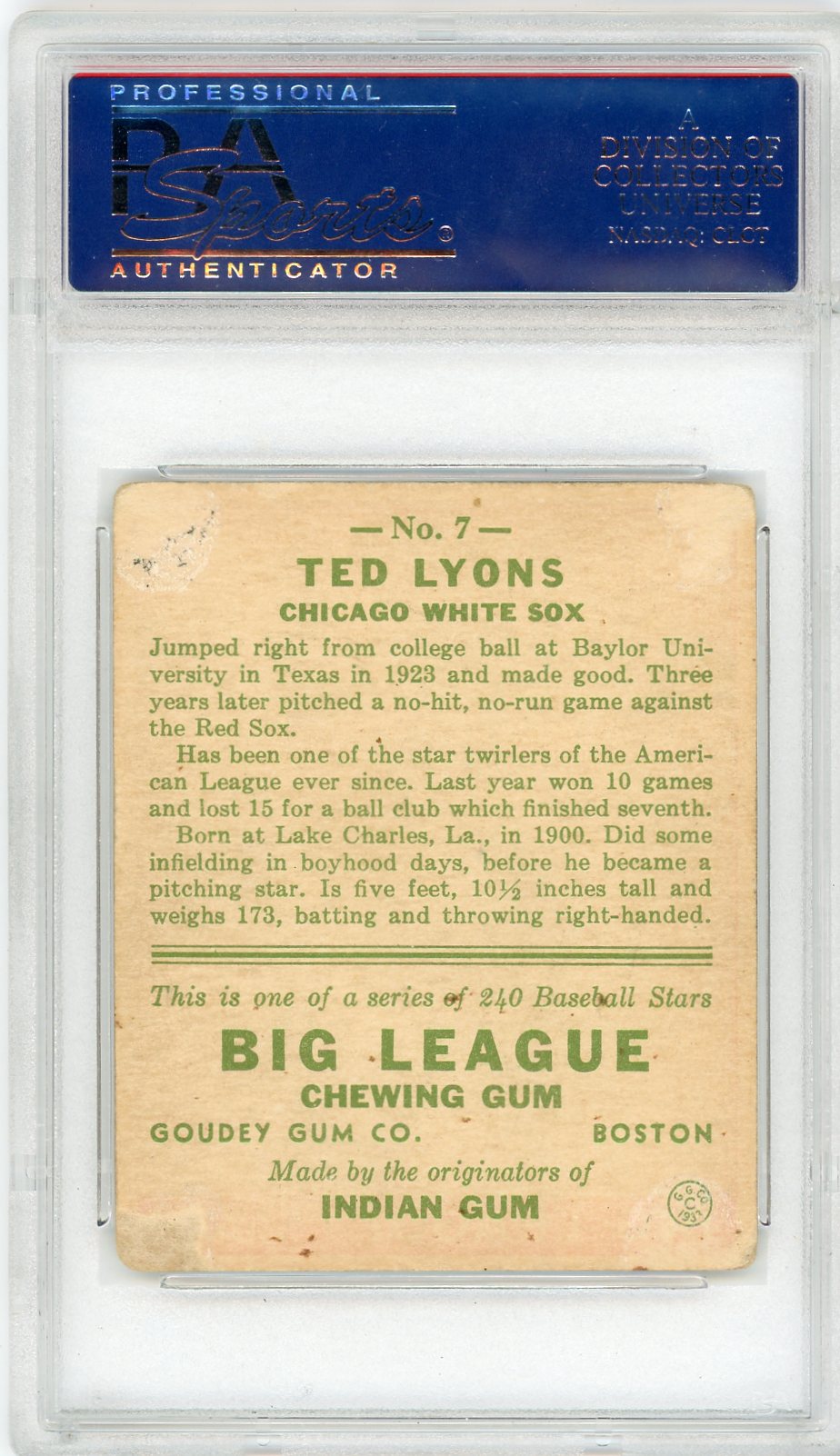 1933 Goudey Ted Lyons #7 PSA 2