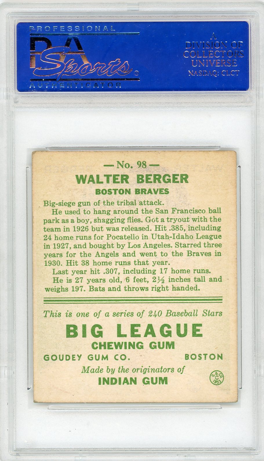 1933 Goudey Walter Berger #98 PSA 5