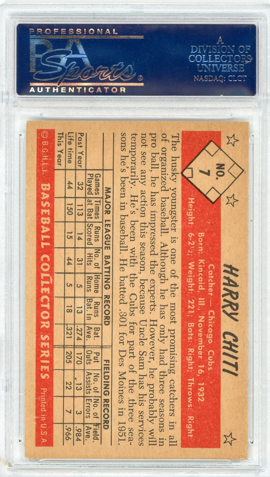 1953 Bowman Color Harry Chiti #7 PSA 8