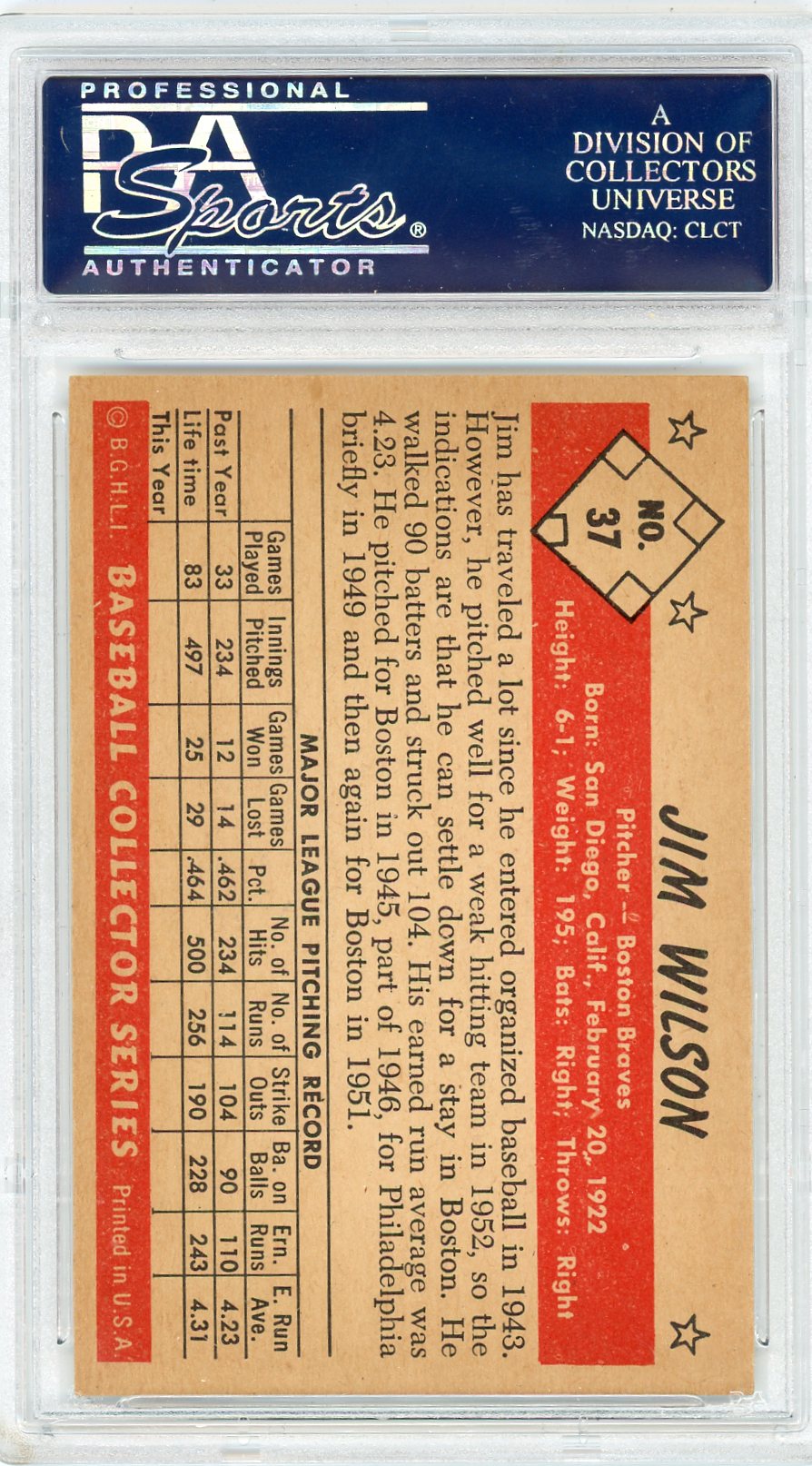 1953 Bowman Color Jim Wilson #37 PSA 8