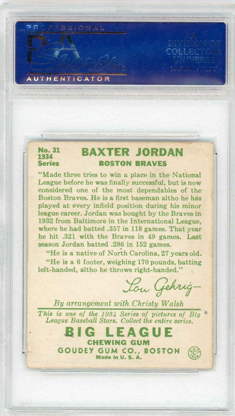 1934 Goudey Baxter Jordan #31 PSA 5