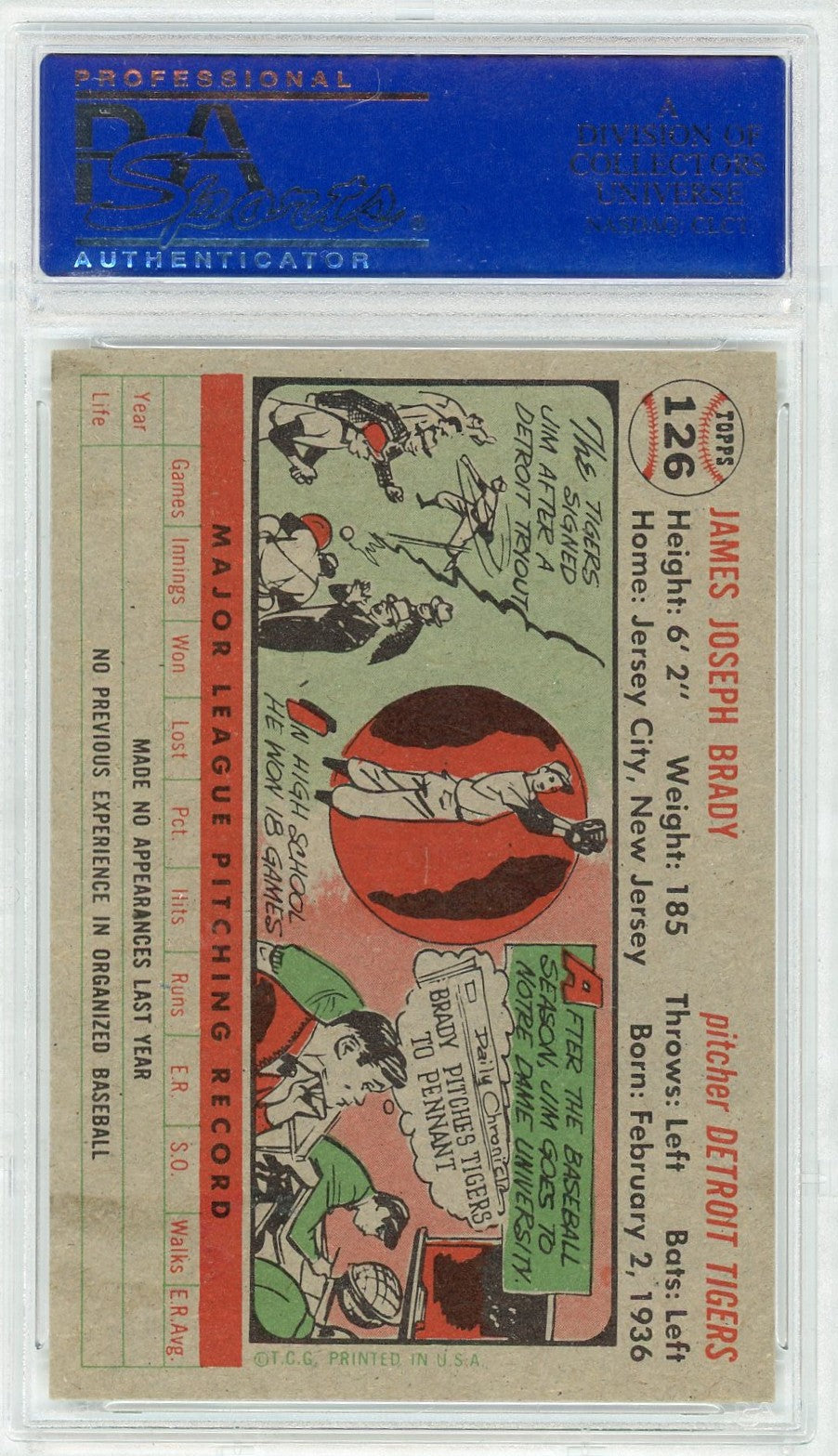 1956 Topps Jim Brady #126 Gray Back PSA 7