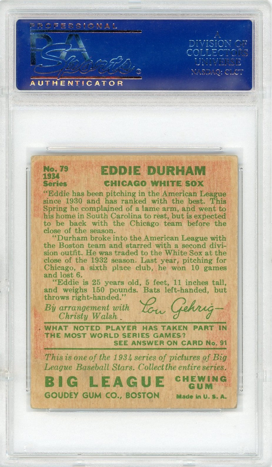 1934 Goudey Eddie Durham #79 PSA 5