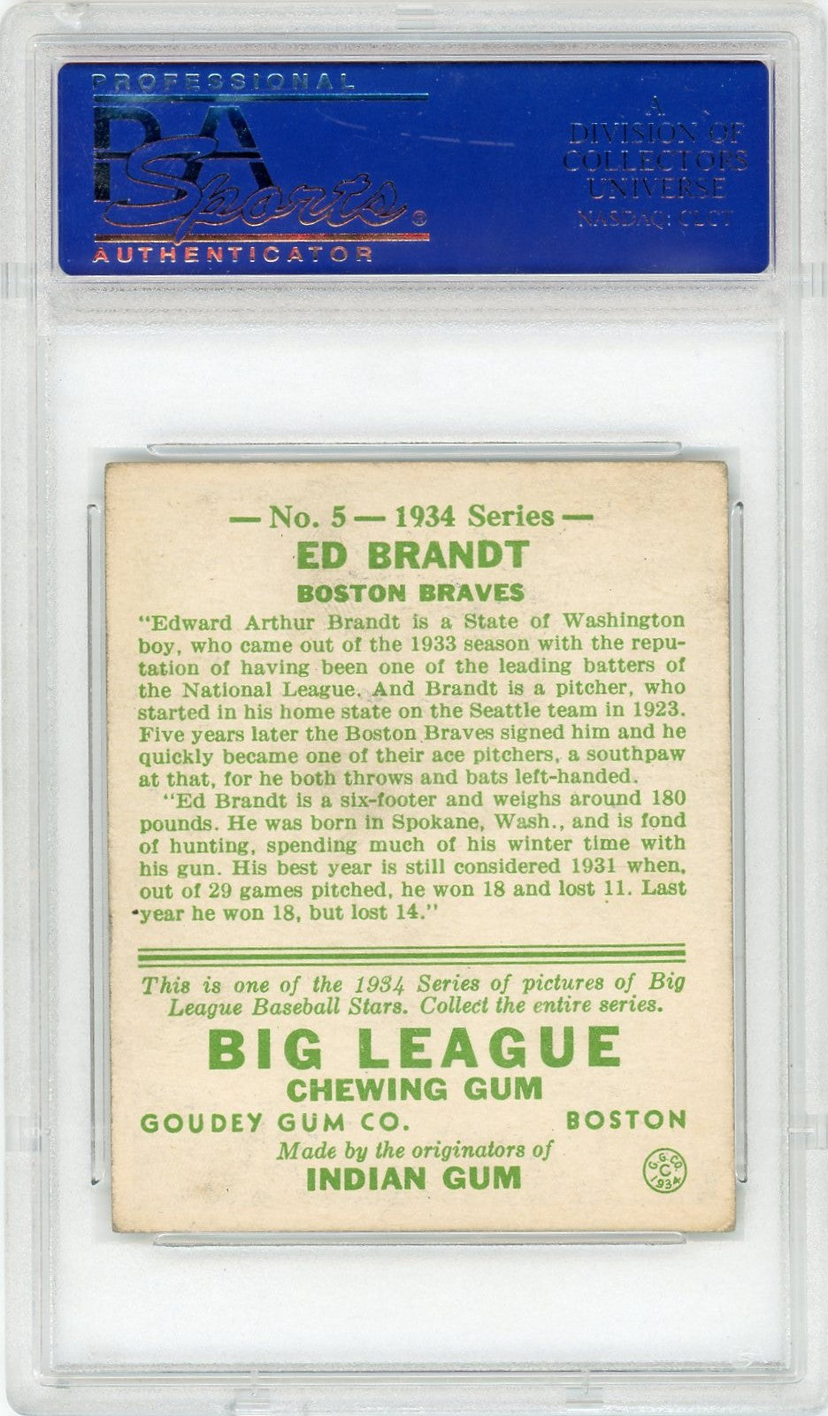1934 Goudey Ed Brandt #5 PSA 5