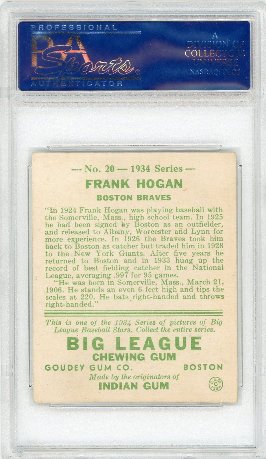 1934 Goudey Frank Hogan #20 PSA 5