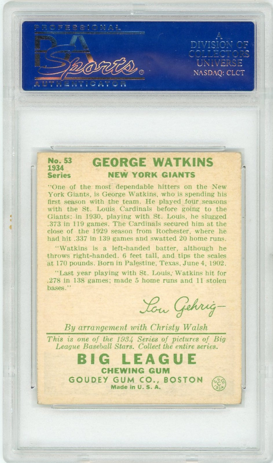 1934 Goudey George Watkins #53 PSA 5