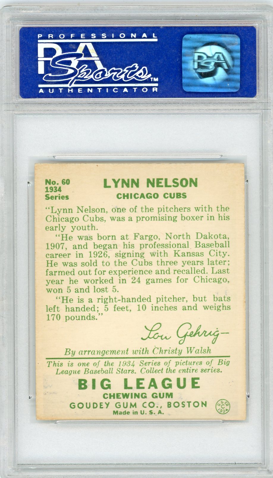 1934 Goudey Lynn Nelson #60 PSA 6