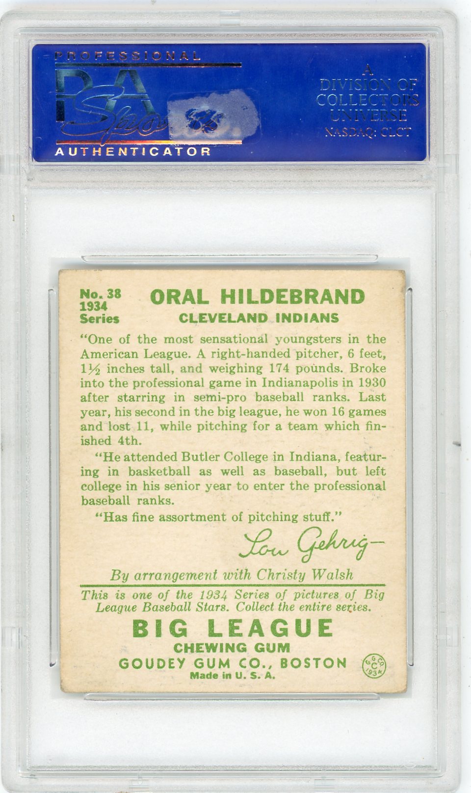 1934 Goudey Oral Hildebrand #38 PSA 5