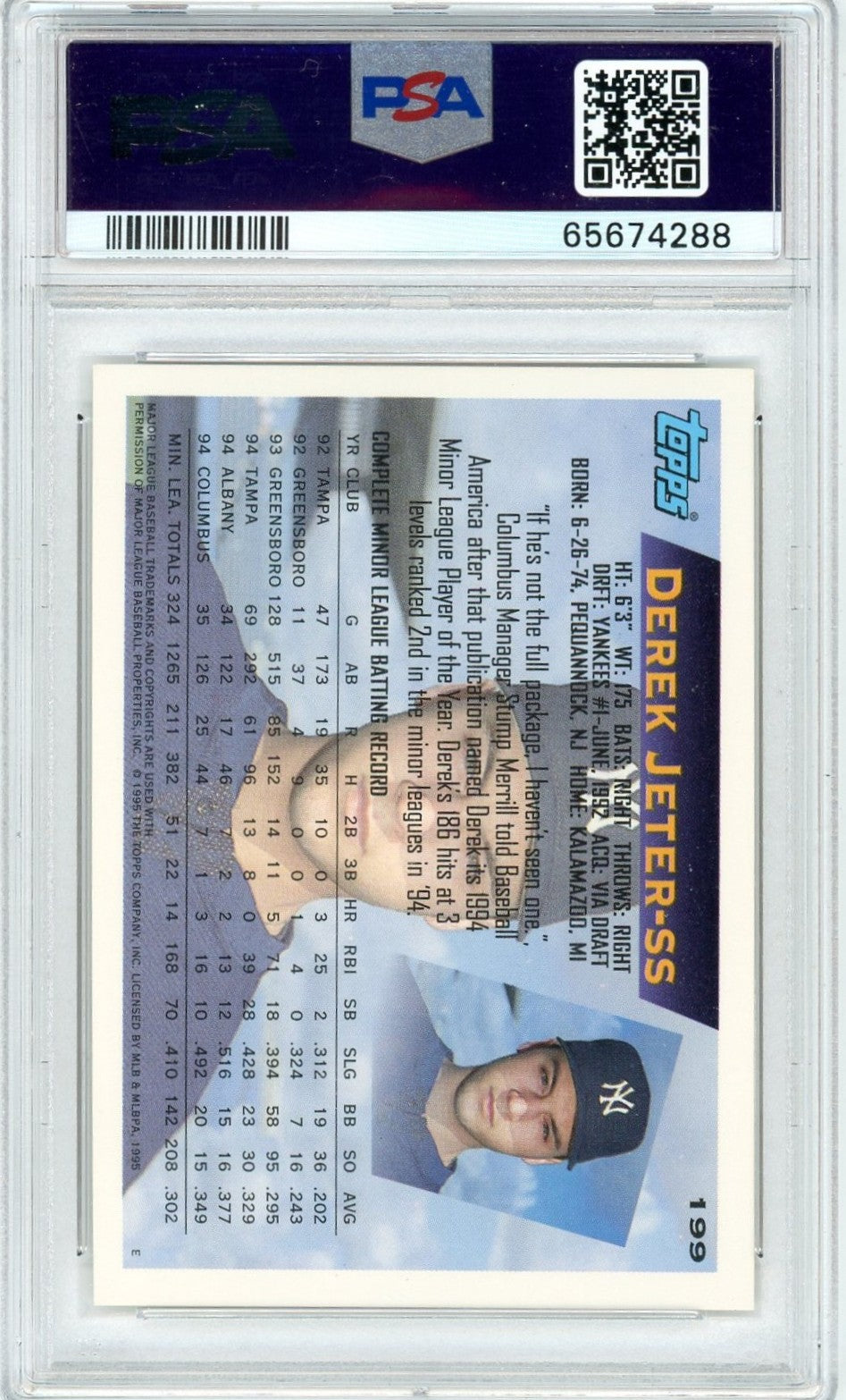 1995 Topps Derek Jeter #199 PSA 10