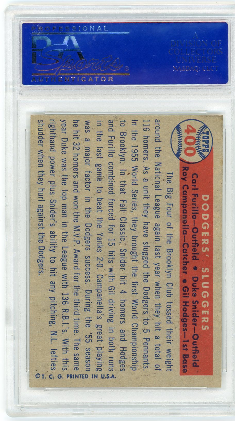 1957 Topps Dodgers' Sluggers #400 Furillo Hodgs Camp Snider PSA 7