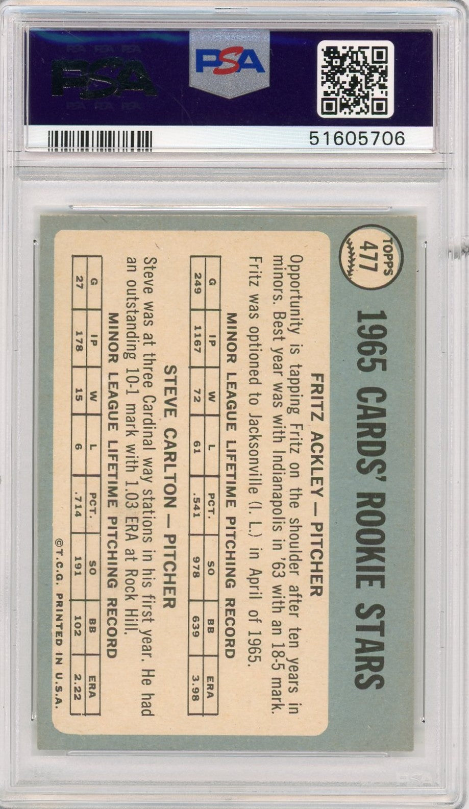 1965 Topps Cardinals Rookies #477 F. Ackley S. Carlton PSA 8.5