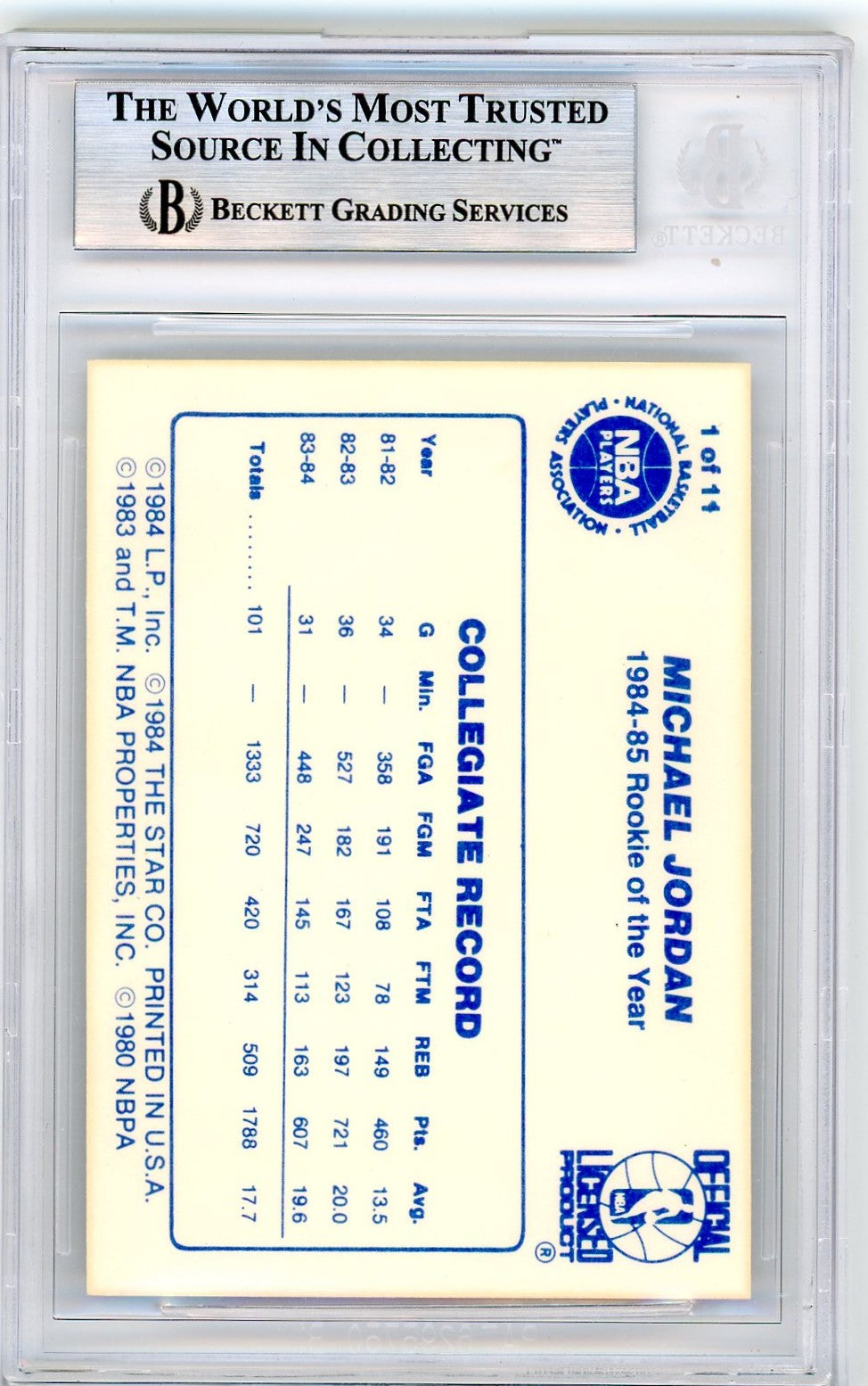 1985 Star Michael Jordan #1 Last 11 ROY's BGS 8