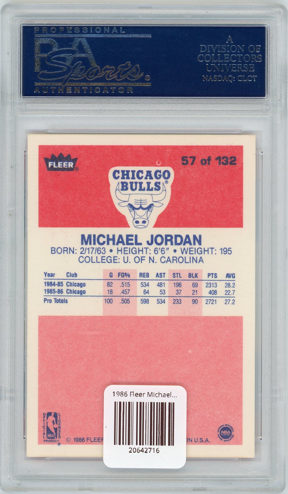 1986 Fleer Michael Jordan #57 PSA 8
