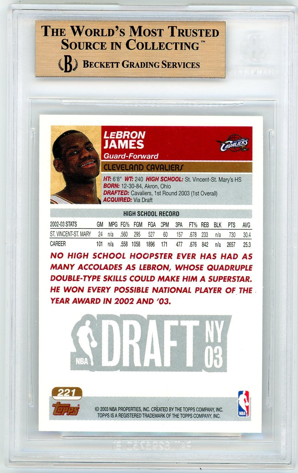 2003-04 Topps LeBron James #221 BGS 9.5