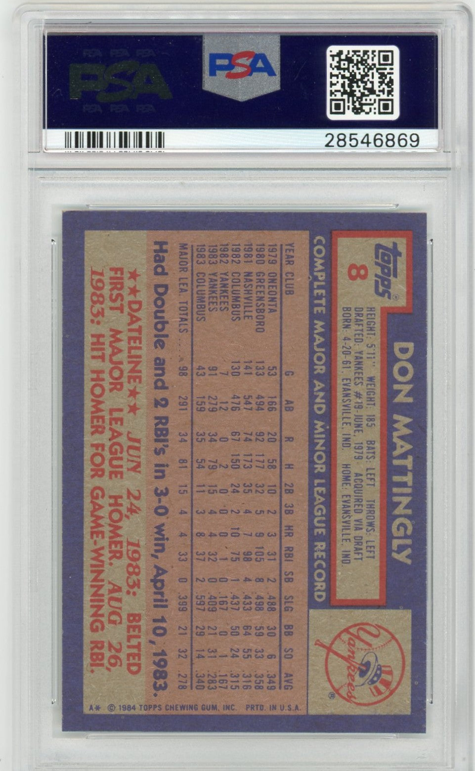 1984 Topps Don Mattingly #8 PSA 10