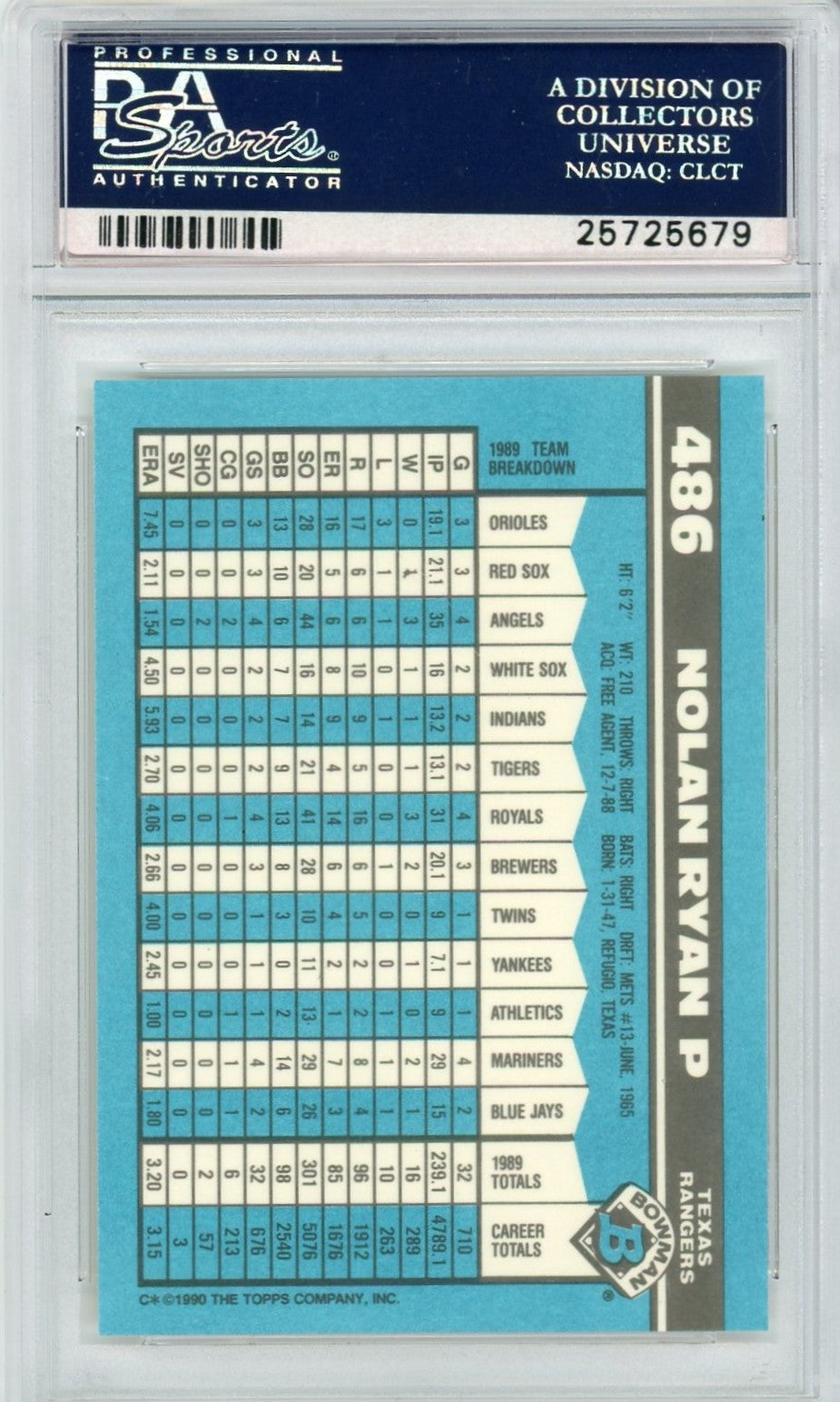 1990 Bowman Tiffany Nolan Ryan #486 PSA 10