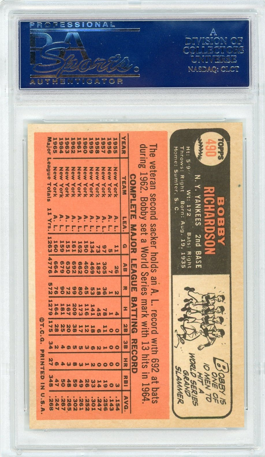 1966 Topps Bobby Richardson #490 PSA 8