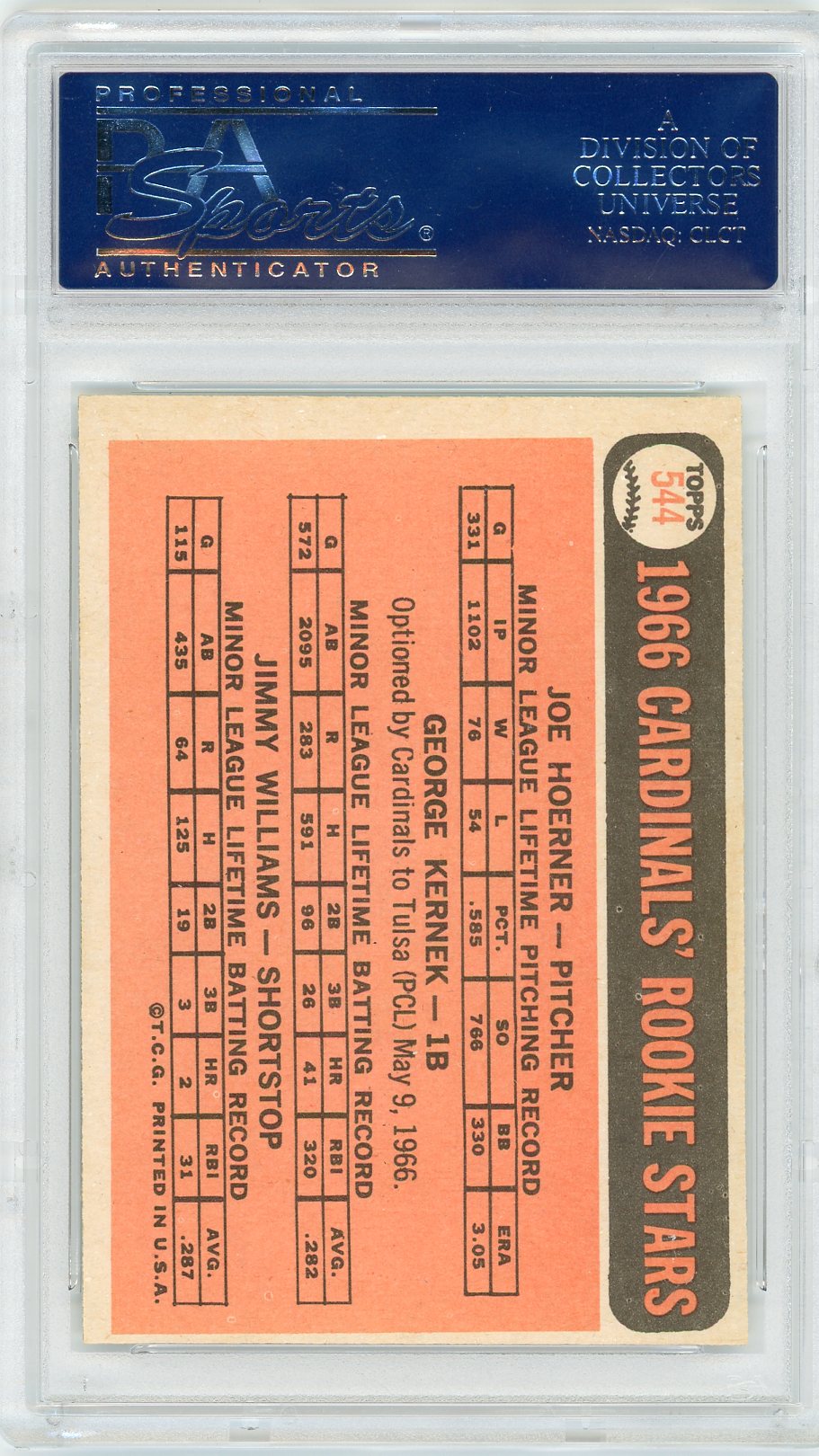 1966 Topps Cardinals Rookies #544 Hoerner Kernek Williams PSA 6
