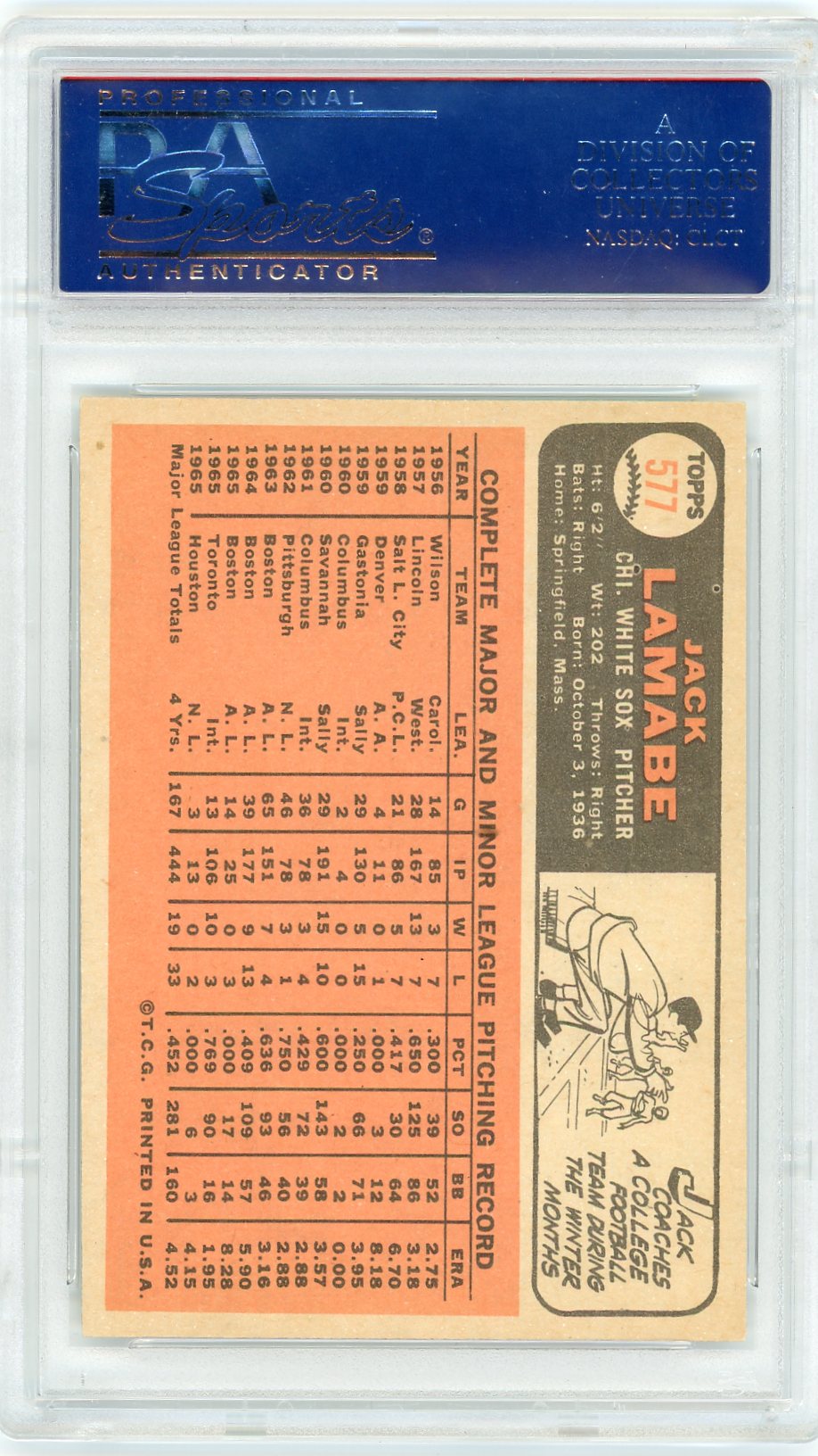 1966 Topps Jack Lamabe #577 PSA 8