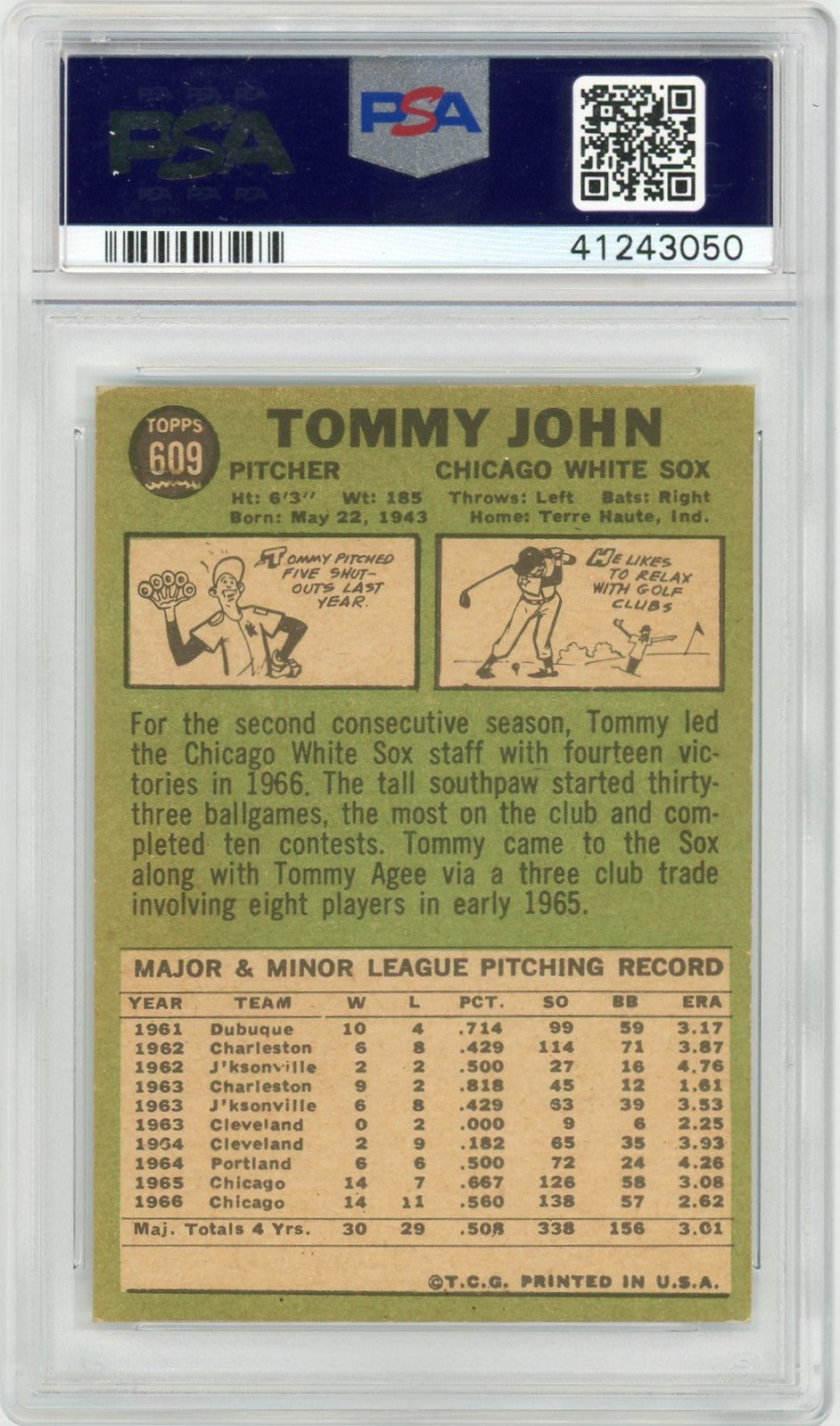 1967 Topps Tommy John #609 PSA 5