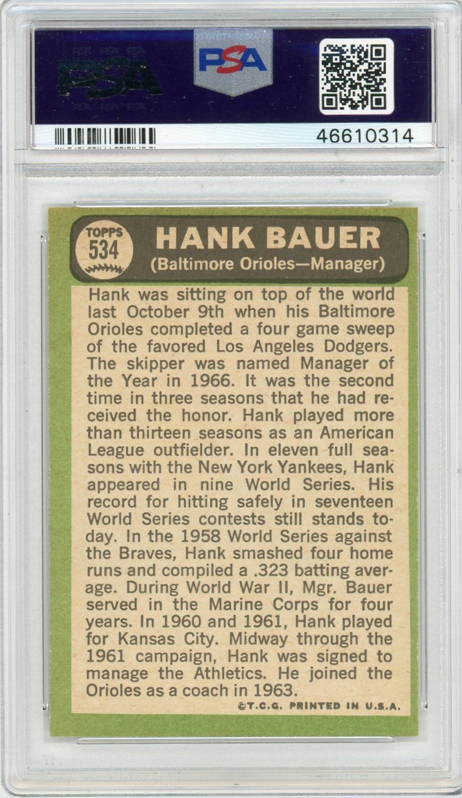 1967 Topps Hank Bauer #534 PSA 8