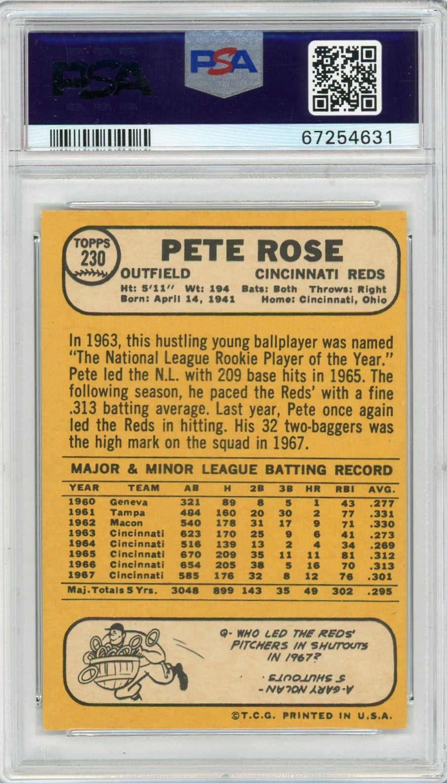 1968 Topps Pete Rose #230 PSA 5
