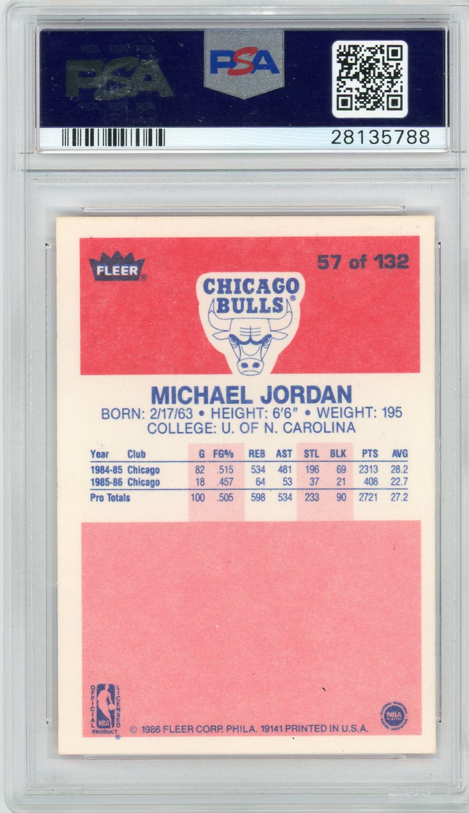 1986 Fleer Michael Jordan #57 PSA 9