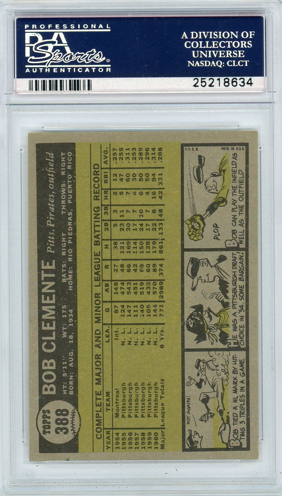 1961 Topps Bob Clemente #388 PSA 9