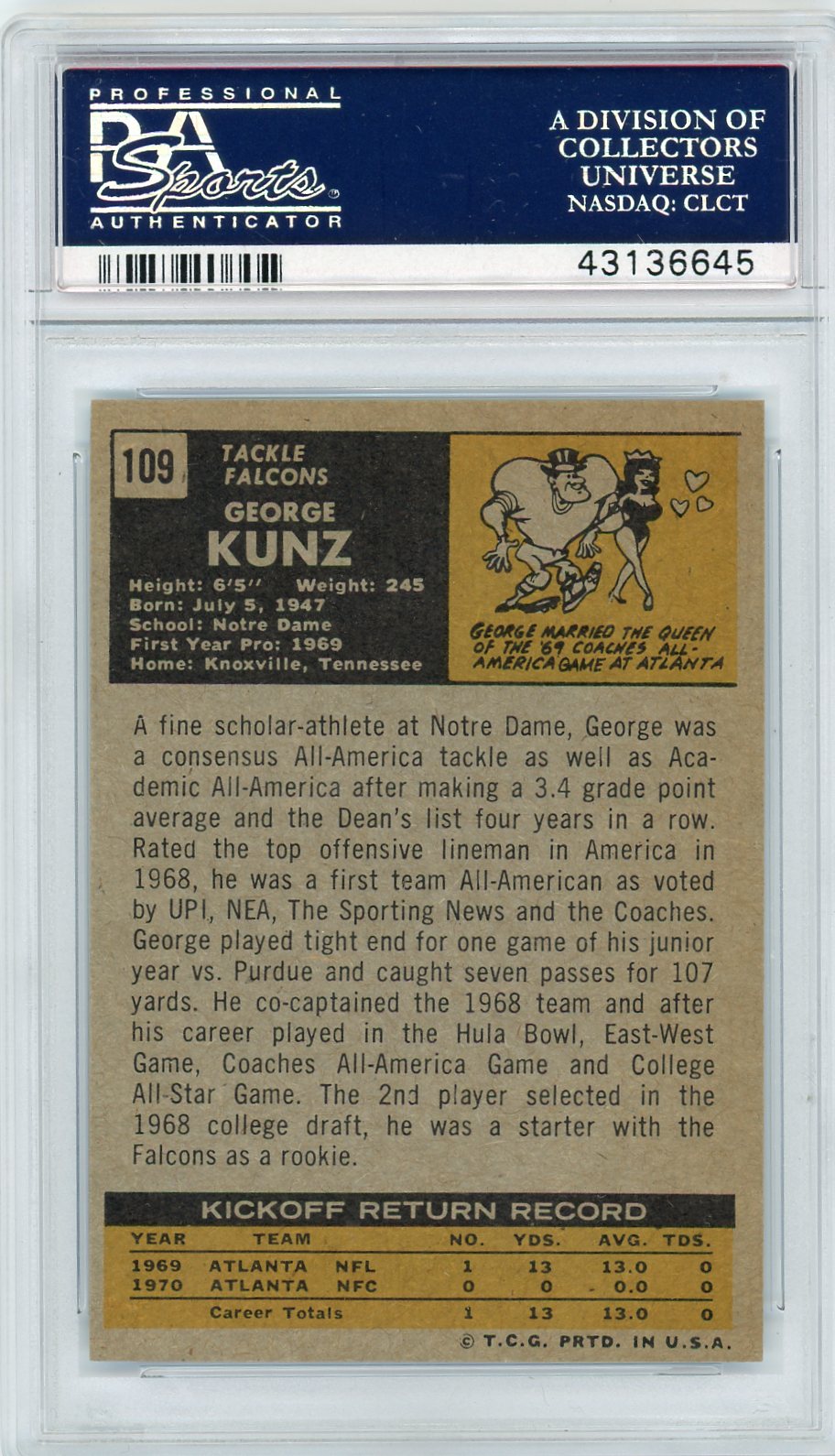 1971 Topps George Kunz #109 PSA 8